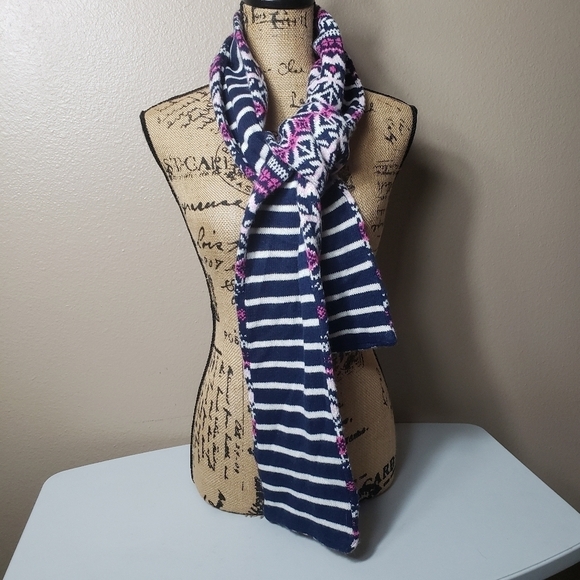 Vineyard Vines Wool/Angora/Cashmere Blend Fair Isle Stripe Reversible Scarf L/XL - Picture 2 of 5
